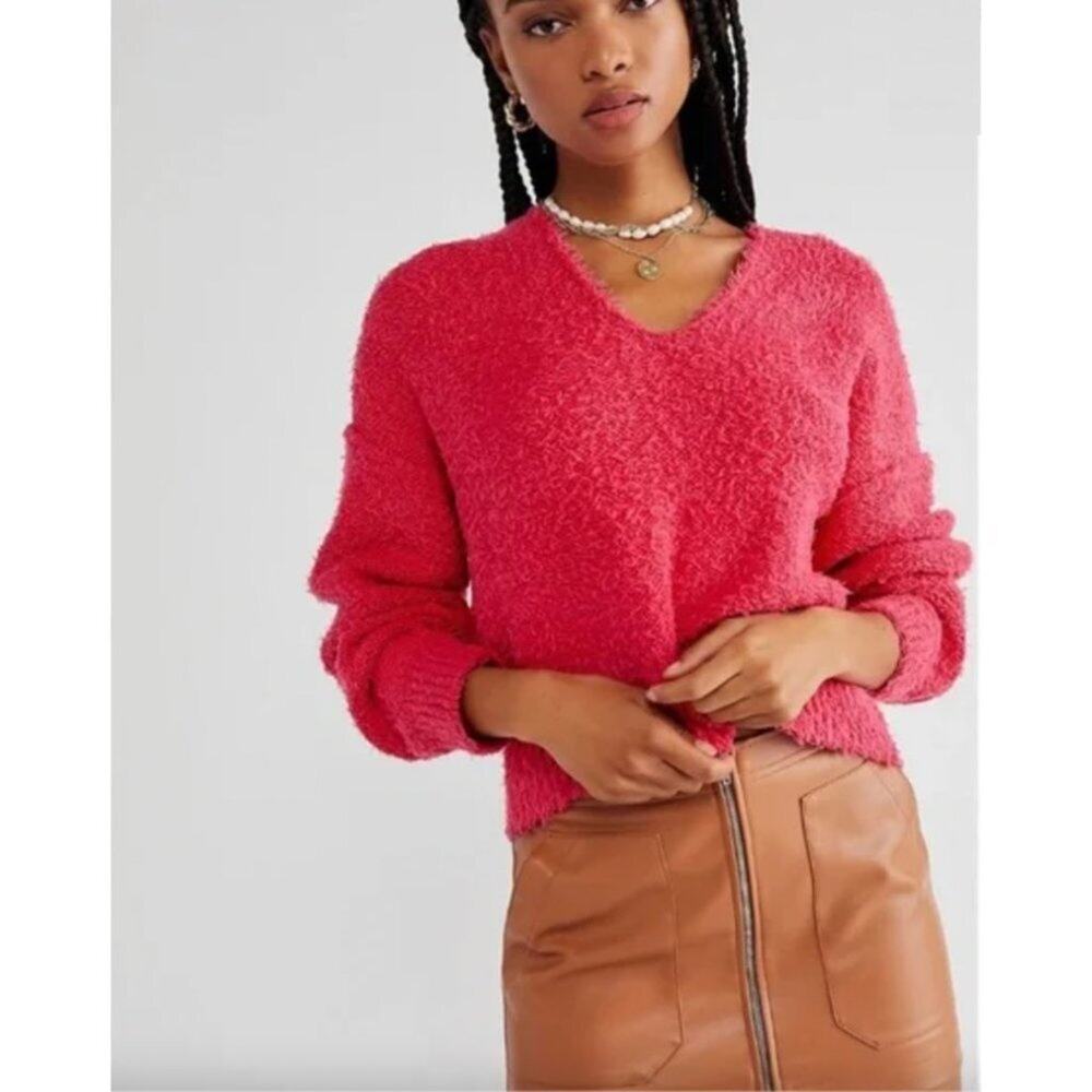 Free People Theo Pink V-Neck Sweater